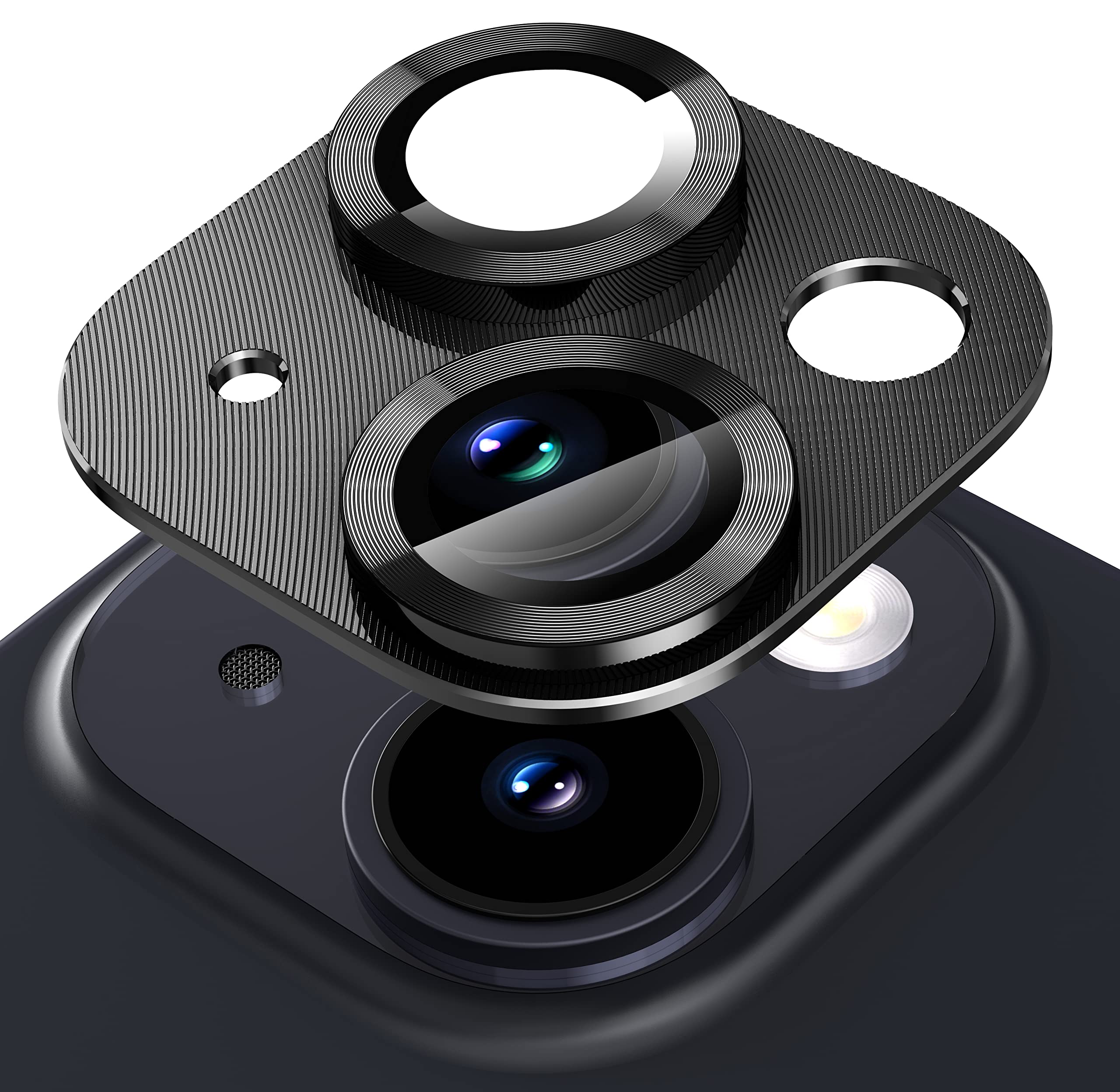 Photo 1 of Suoman for iPhone 14 6.1 inch/iPhone 14 Plus 6.7 inch Camera Lens Protector, 9H Tempered Glass Film, [Does not Affect Night Shots] Metal Lens Protective Cover - Black