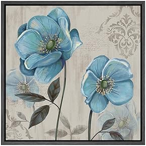SIGNWIN Framed Canvas Wall Art Russio Blue Magnolias...