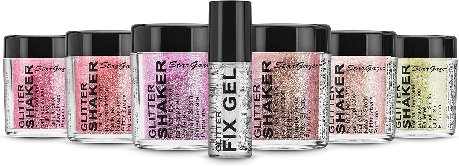 Stargazer 6 Loose Pastel Glitter Set and Fixing Gel Amazon Exclusive Kit, Multicolor