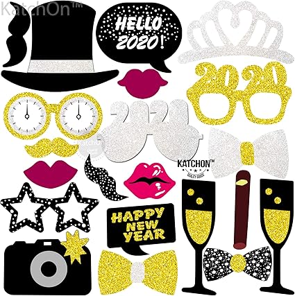 Amazon Com New Years Photo Booth Props Pack Of 20 Real Glitter
