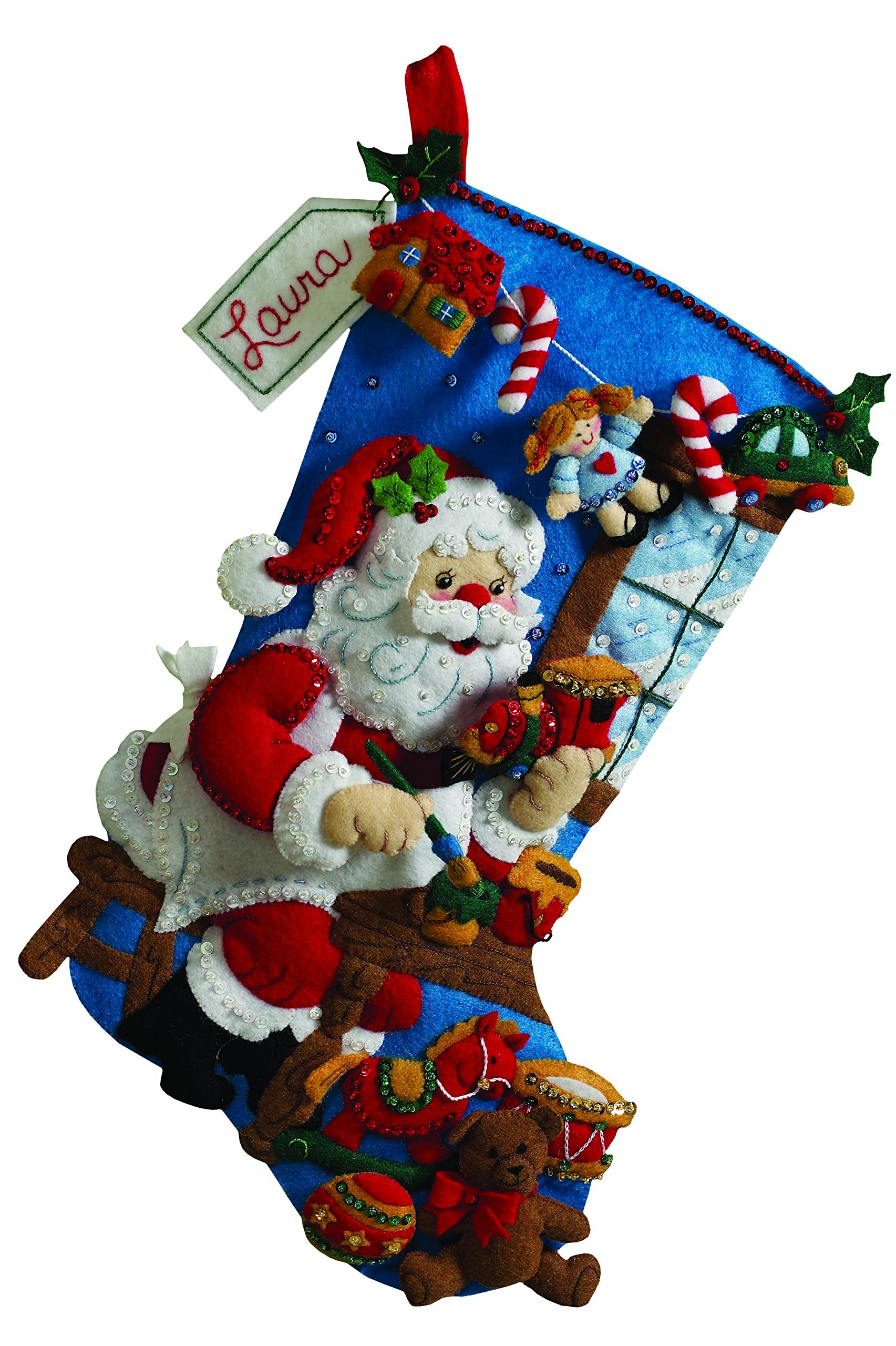 Bucilla The Workshop Christmas Stocking Felt Applique Kit 86165 18-Inch 9 9116YElubuL