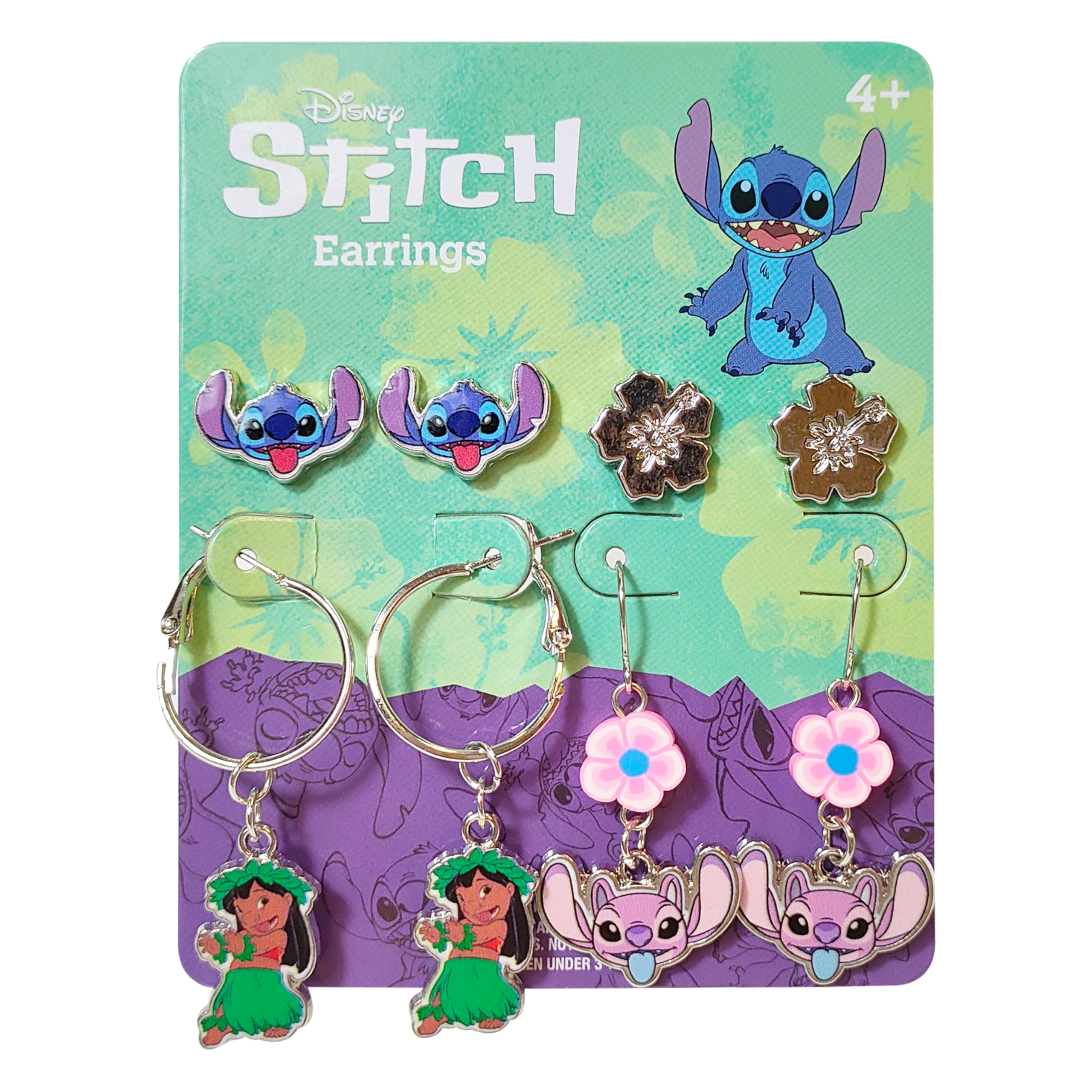 Stitch Hypoallergenic Earrings for Girls Stud Earrings & Fishhook Drop Earring Sets with Charms One Size Fits All Stitch Jewelry Girls Earrings, Disney Accessories for Girls Ages 4+