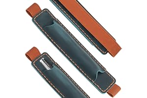 JANKINGS Vintage Crazy Horse Leather Elastic Pen Pouch for Notebook, Genuine Leather Pen Loop Holder, Blue, 1-Pack