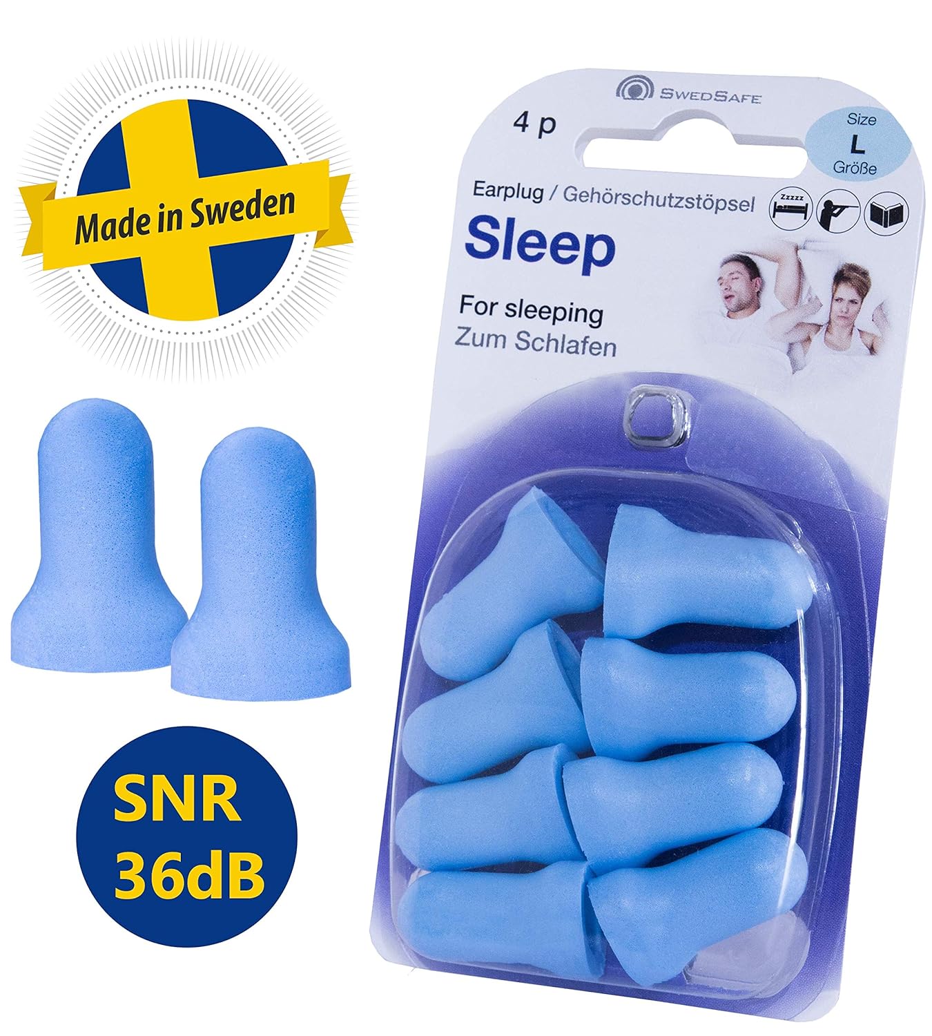 SwedSafe Maxi Earplugs for Shooting Sleeping and Concerts 4 pairs