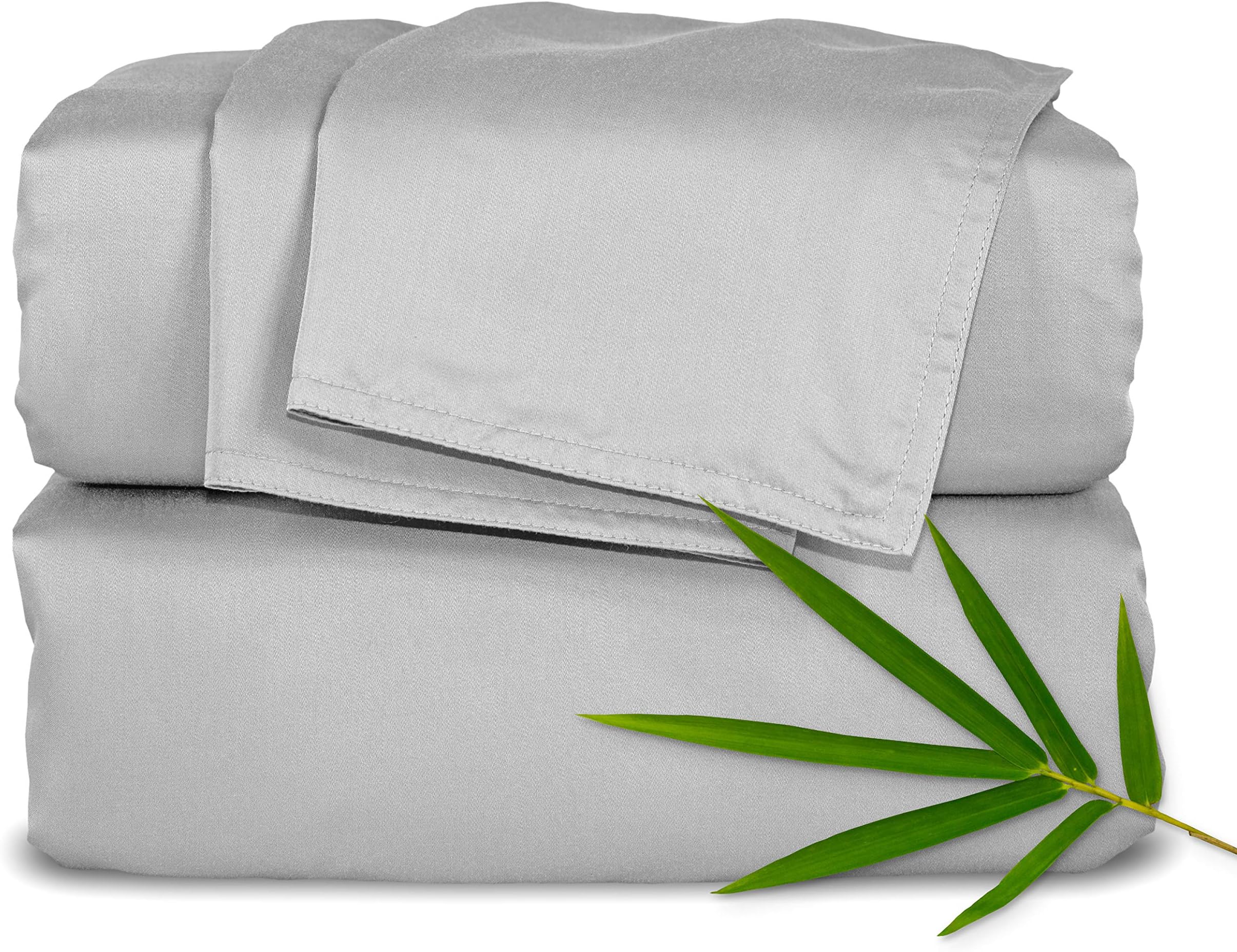 Pure Bamboo Sheets - Split King Size Bed Sheets 5pc Set - 100% Organic Bamboo - Incredibly Soft - Fits Up to 16" Mattress - 2 Fitted Sheets, 1 Flat Sheet, 2 Pillowcases (Split King, Silver Pearl)