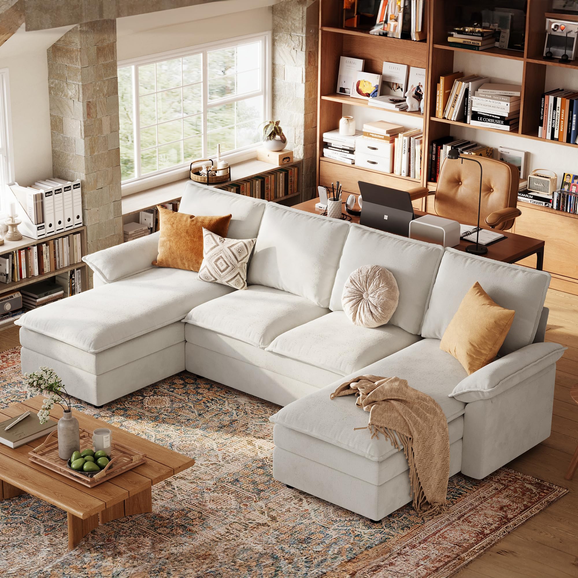 Photo 1 of ****USED / PARTIAL SET****LINSY HOME Modular Sectional Couches, 115" U Shaped Sofa with Double Chaise, Chenille 4-Seat Sofa Set for Living Room, Apartment, Office, Beige