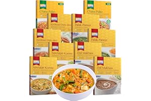 Ashoka Ready to Eat Meals 1932, Vegetarian Meal Kit, All-Natural Variety Pack, Kosher Certified, Traditionally Cooked Indian Food, Travel Friendly, Gluten-Free & with No Preservatives, Pack of 10