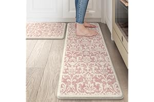 LEEVAN Kitchen Rugs Non Slip, Cushioned Kitchen Floor Mats Set of 2, Pink Anti-Fatigue Kitchen Mat Waterproof, Ergonomic Memory Foam Standing Mat for Bar,Office,Desk,Laundry