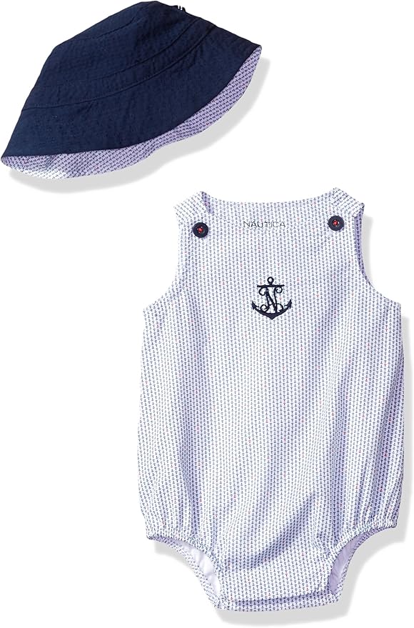 Nautica Baby Boys' Woven Bubble Set with Hat, Medium Blue