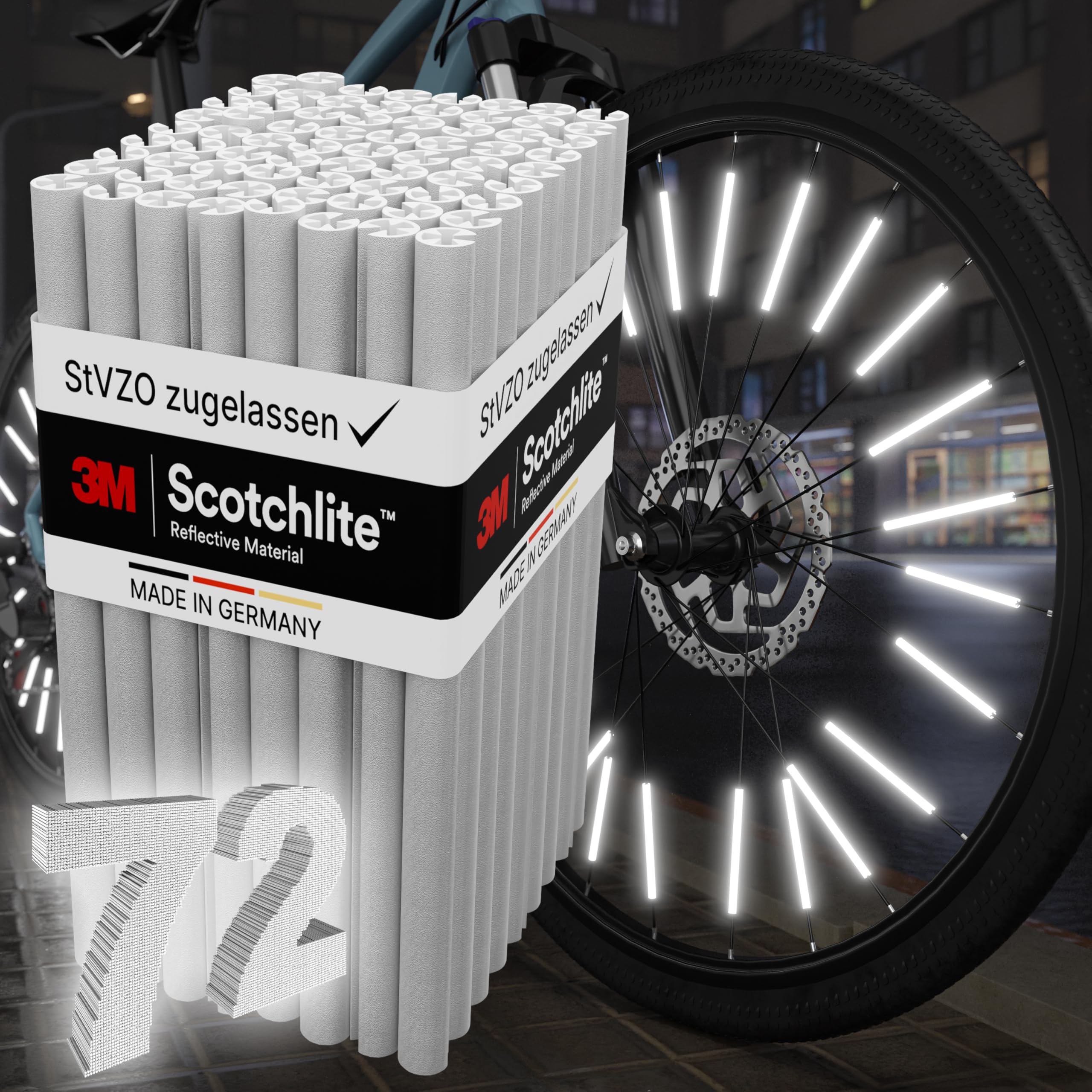 PEDALUXX Spoke Reflectors 72 Pieces Suitable for 1 Bike in accordance with German Road Traffic Licensing Regulations [with Original 3M Scotchlite Reflective Material]