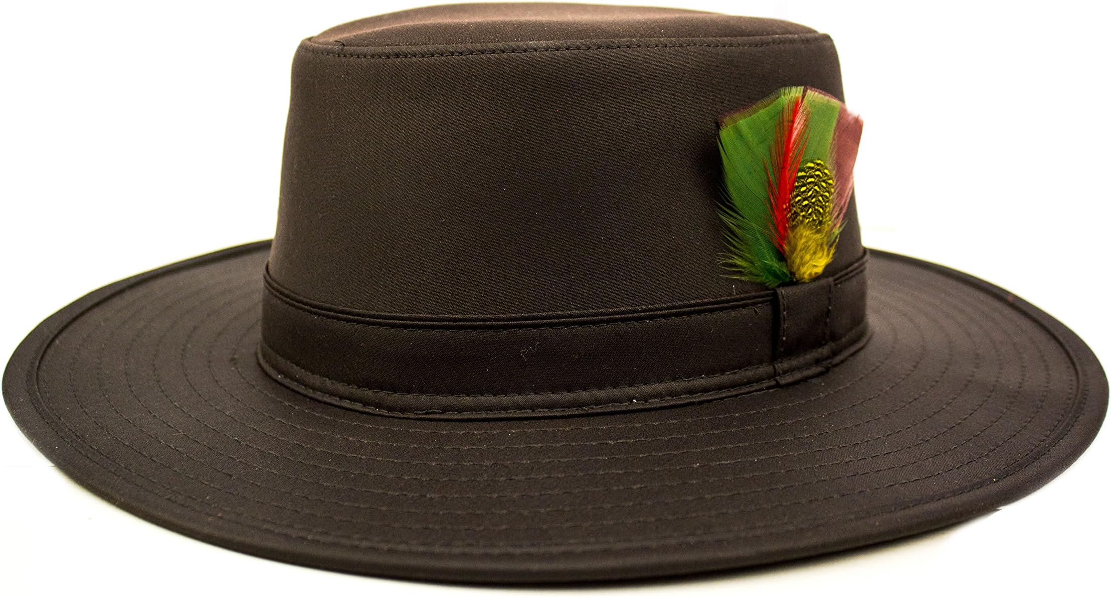 Fenside Country Clothing Australian Bushman Hat - Waxed Cotton with Feather Detail Wide Brim - Waterproof