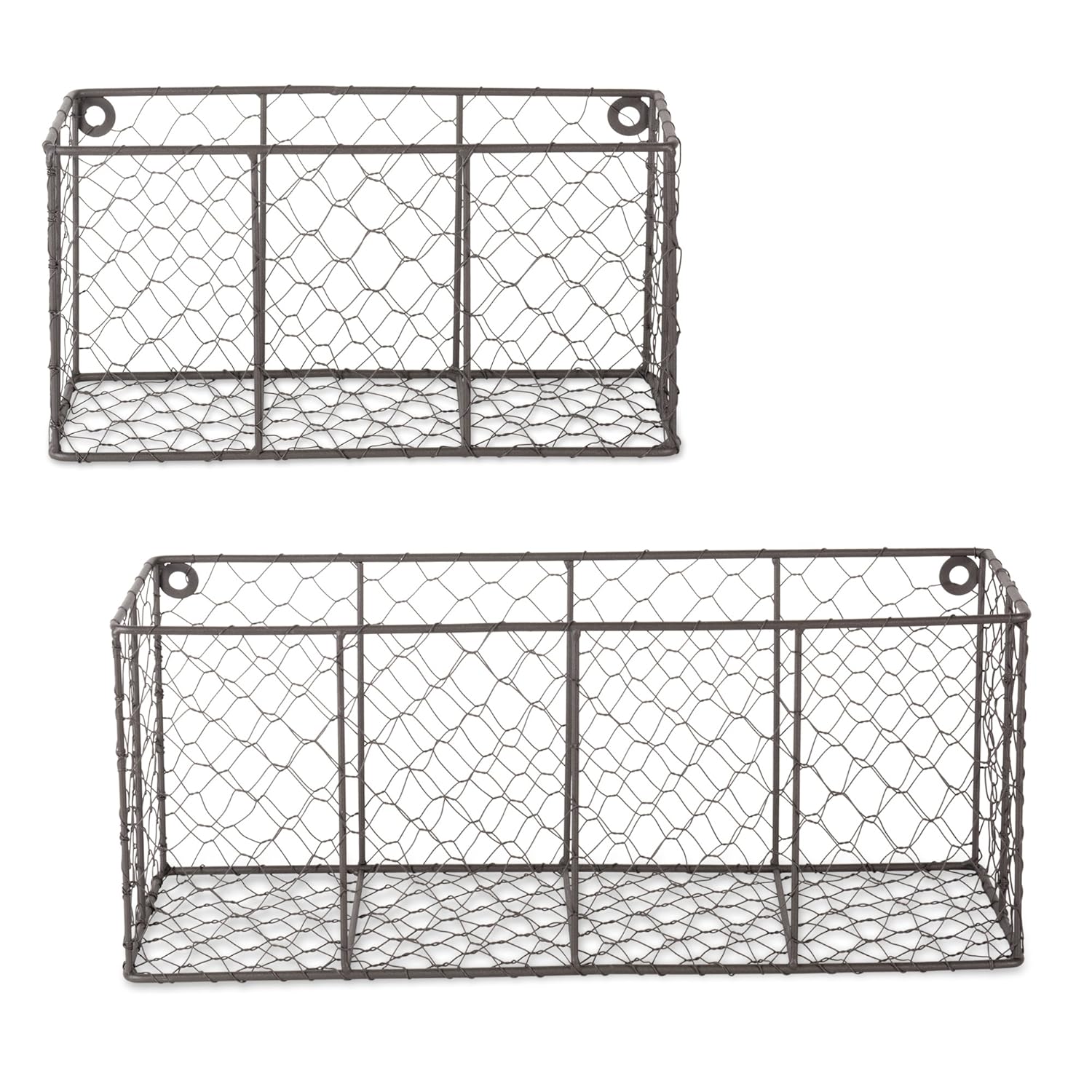 DII Farmhouse Vintage Chicken Wire Wall Basket, Set of 2 Assorted, Rustic Bronze