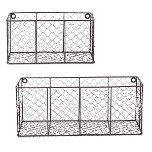 DII Farmhouse Vintage Chicken Wire Wall Basket, Set of 2 Assorted, Rustic Bronze