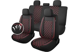 YGL Breathble Car Seat Covers Full Set, Washable Seat Covers for Cars, Premium Cloth Car Seat Protectors, Interior Covers for Cars, Sedan Van Truck SUV(Black/Red)