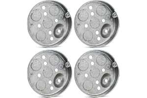 (4 Pack) Airmont Products UL Listed 4-Inch Round Shallow Electrical Box – 1/2-Inch Deep Metal Ceiling Pancake Junction Box fo