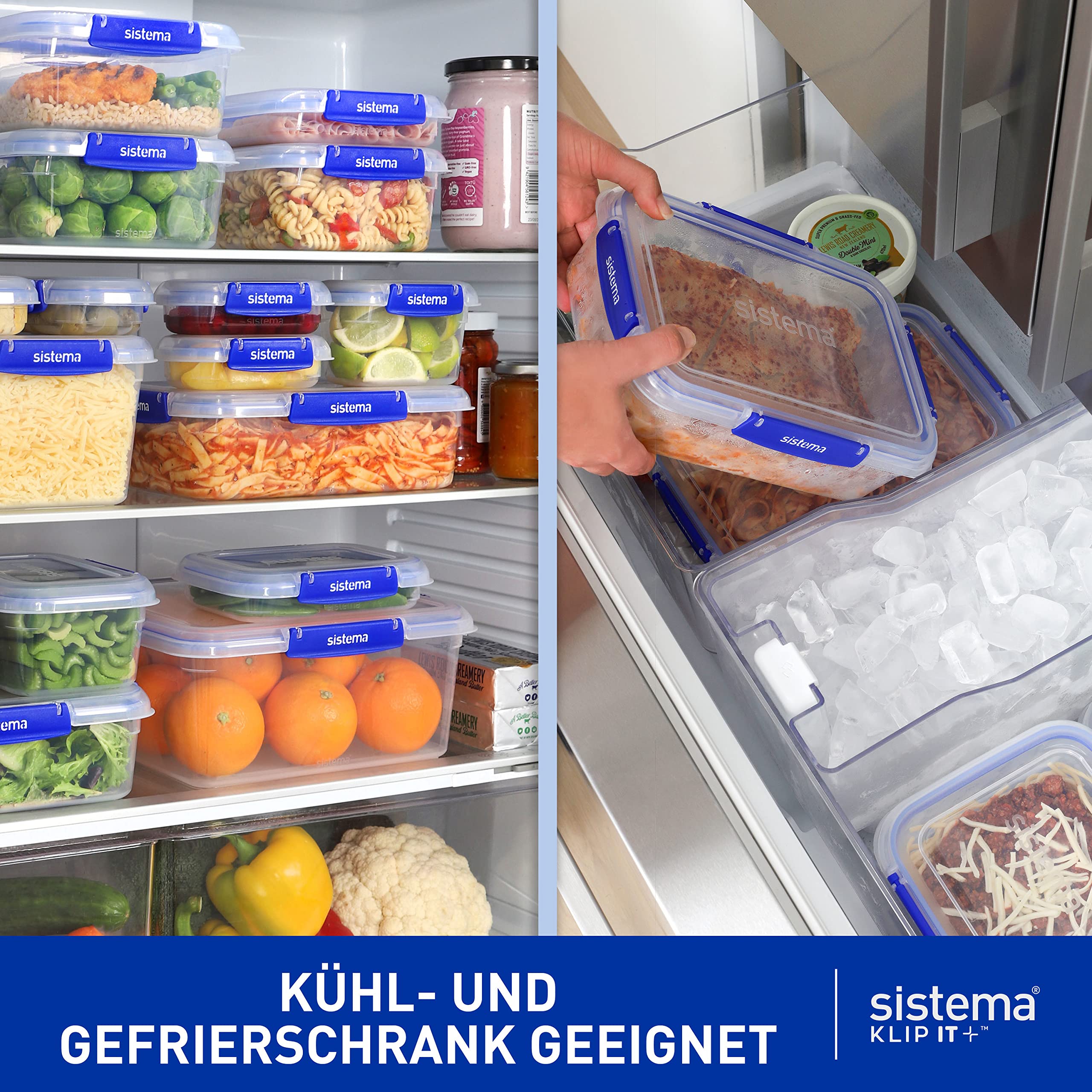 Sistema KLIP IT PLUS Frischhaltedosen Set | 2,2 l | auslaufsichere, stapelbare und luftdichte Vorratsdosen mit Deckel | geeignet für Kühl-/Gefrierschrank | Brotdose schule | 3 Stück 5