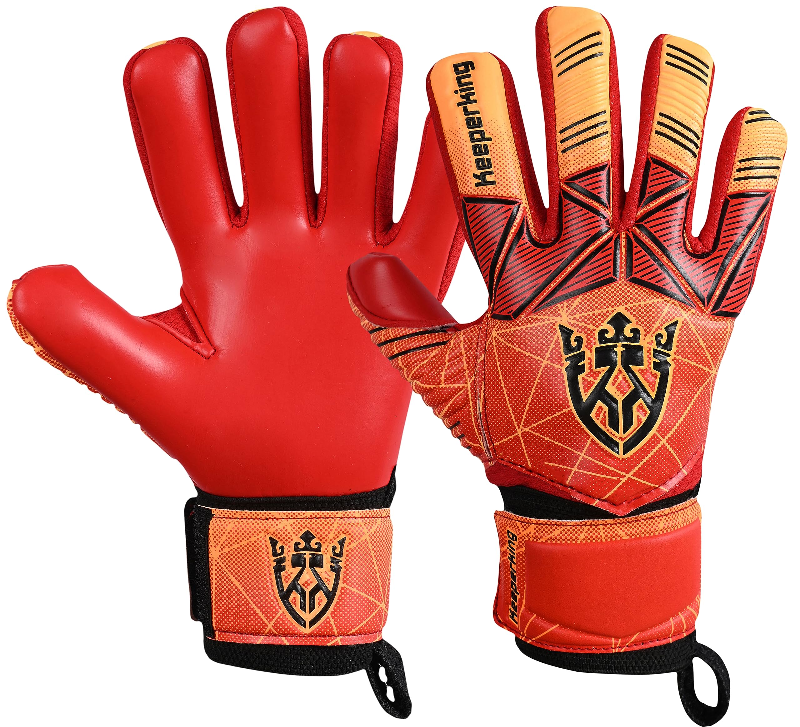 Keeperking Goalkeeper Gloves Kids, Boys, Youth, Adult, Men - Goalie Glove Latex Strong Grip palms with Removable Finger Spines Protection - Football Goalkeeping Glove for Training(Red, Size 9)