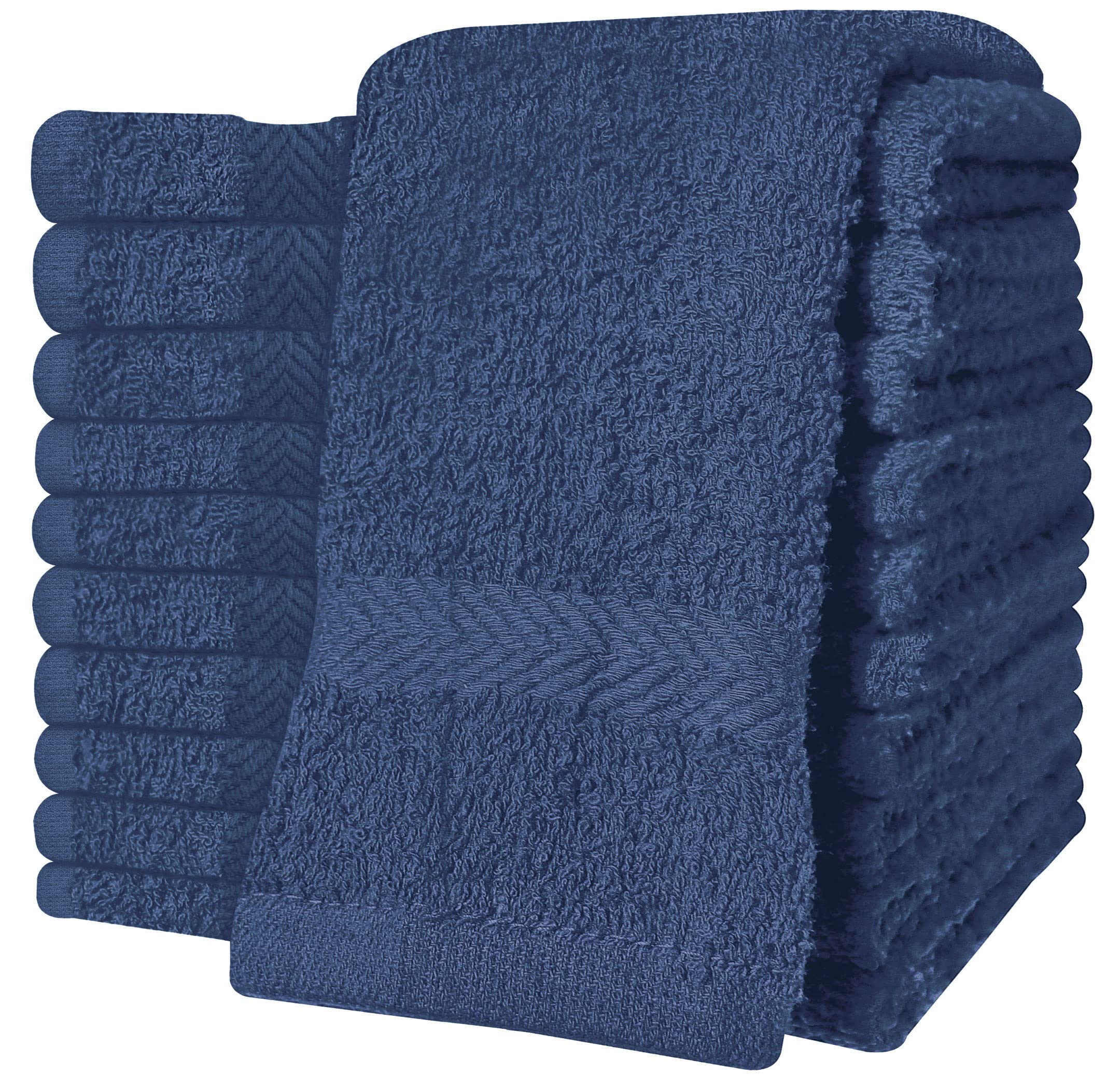 QCS Towels – 12 Pack Washcloths Set 30 x 30 cm, 100% Cotton Super Absorbent & Quick Dry Flannel Face Cloths, Fade Resistant and Soft Feel Fingertip Towels (Navy)