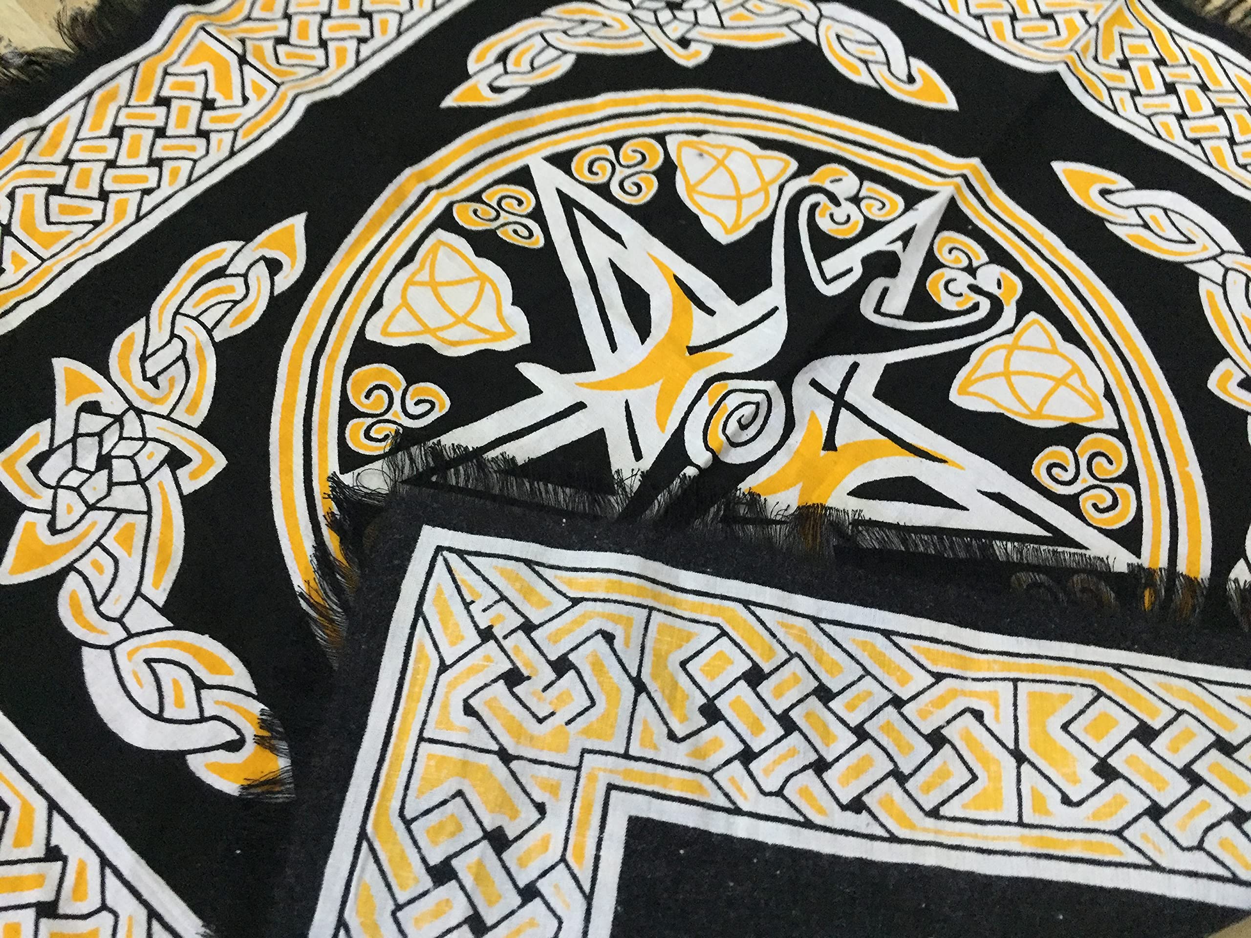 Indian Consigners Goddess Altar Cloth Yellow Triple Moon Pentagram Alter Spread 18”