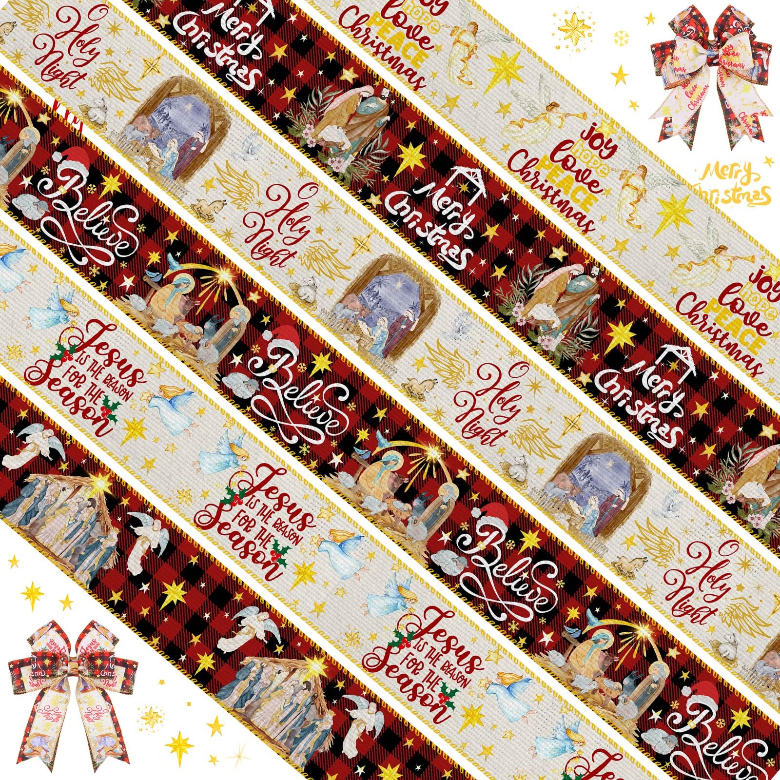 Photo 1 of Wavyknot 6 Rolls 30 Yard Christmas Jesus Wired Burlap Fabric Ribbon for Nativity Scene, Gift Wrapping, Christmas Wreath, DIY Crafts, Floral Arrangement
