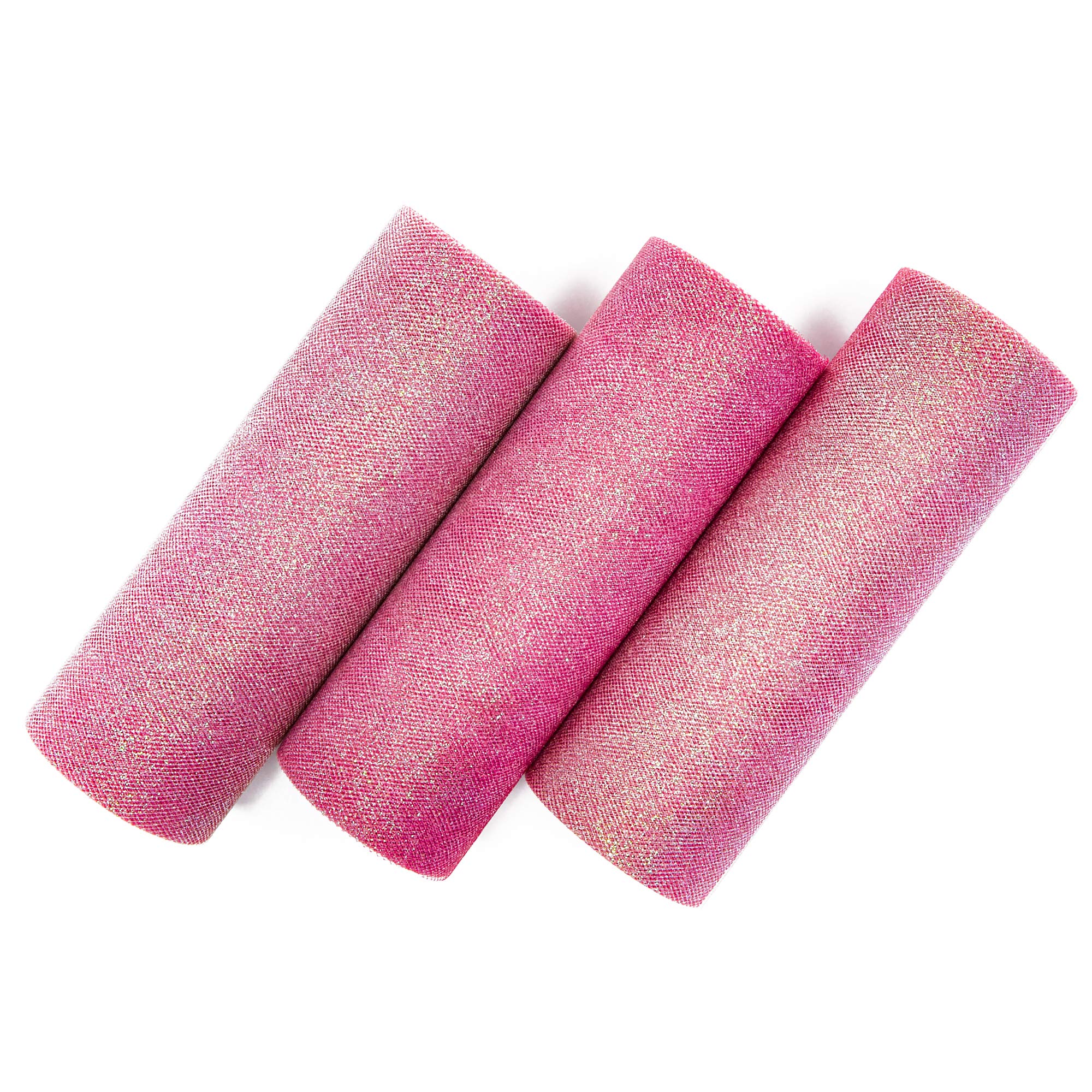 Tulle Rolls, Sewing Accessories and Supplies (Pink Rainbow Glitter, 6 in x 10 Yards, 3-Pack)