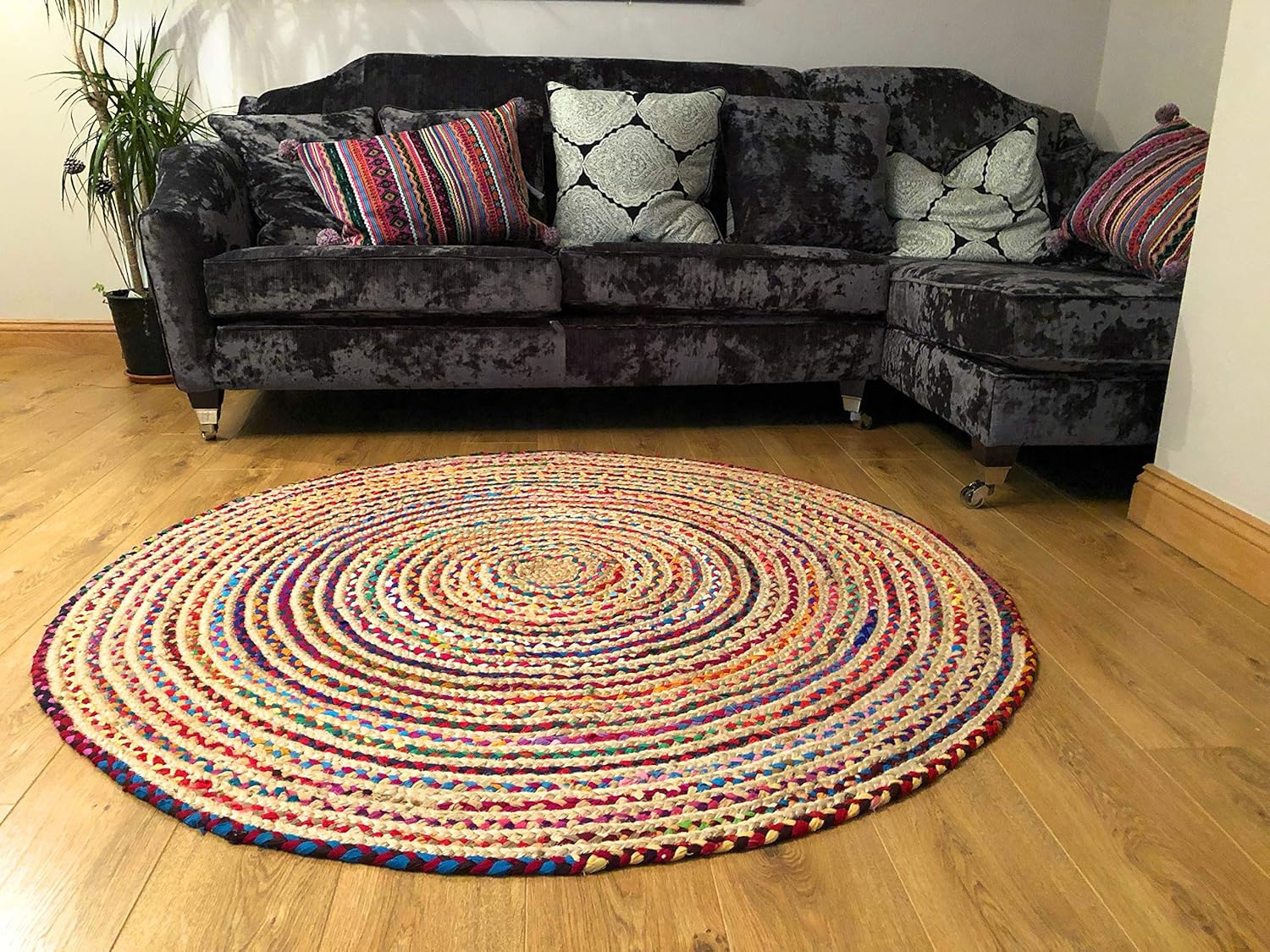 Second Nature Online Mishran Eco Friendly Round Braided Rug Woven with