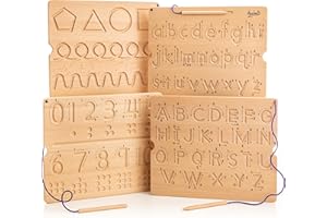 Hulats Learn to Write - Number & Letter Tracing Boards with Direction Arrows - Wooden Alphabet Learning Montessori Toys 4+ Year Old Toddler Writing Tools Beginner Preschool Classroom Must Haves