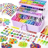 INSCRAFT 17500+ Rubber Loom Bands with 3 Layer Light Purple Container, 28 Colors, 600 S-Clips, 352 Beads, 40 Cartoon Pendant, Bracelet Making Refill Kit for Kids