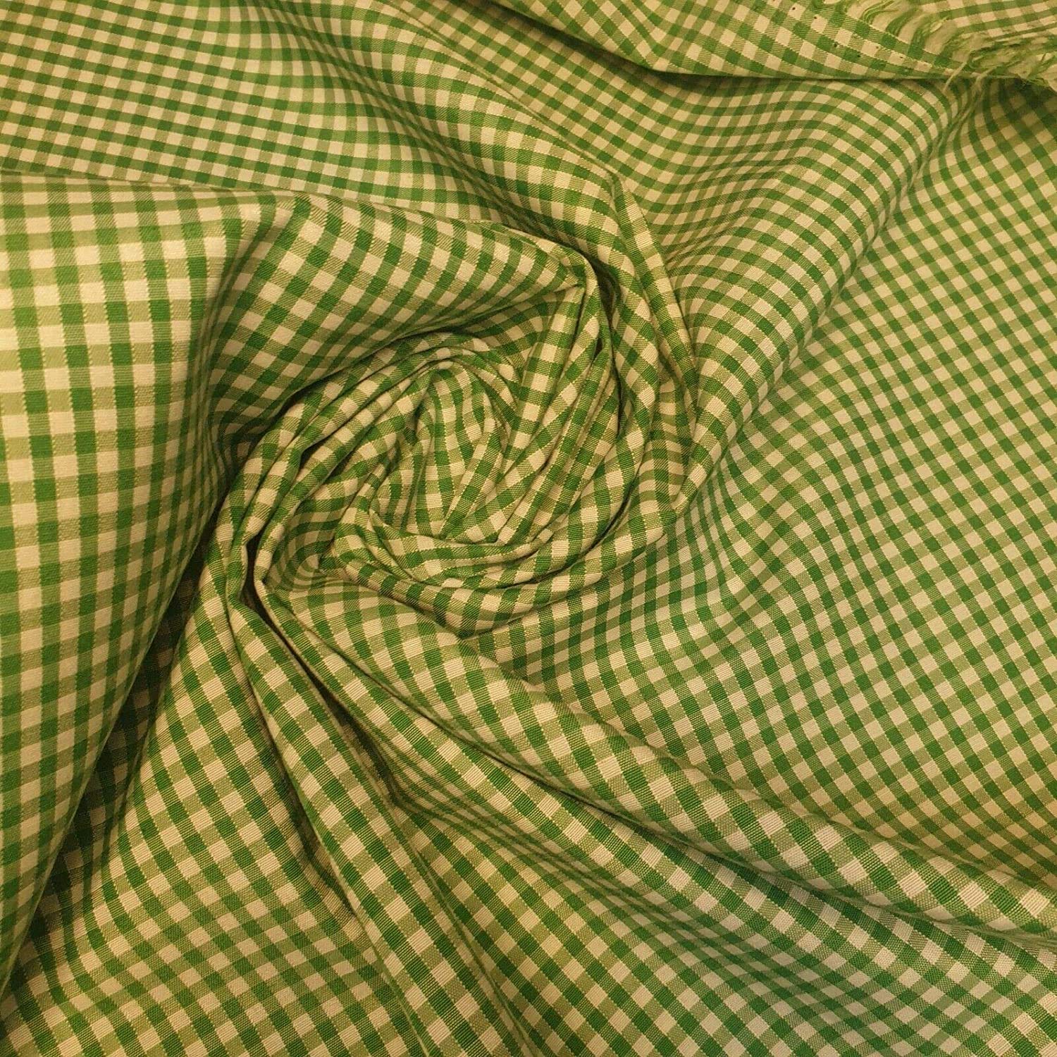 Textile Station Gingham Polycotton Fabric 1/8" Check Sewing Dressmaking Curtains 112CM Available in 15 Colours (Emerald Green, 5 Meter)