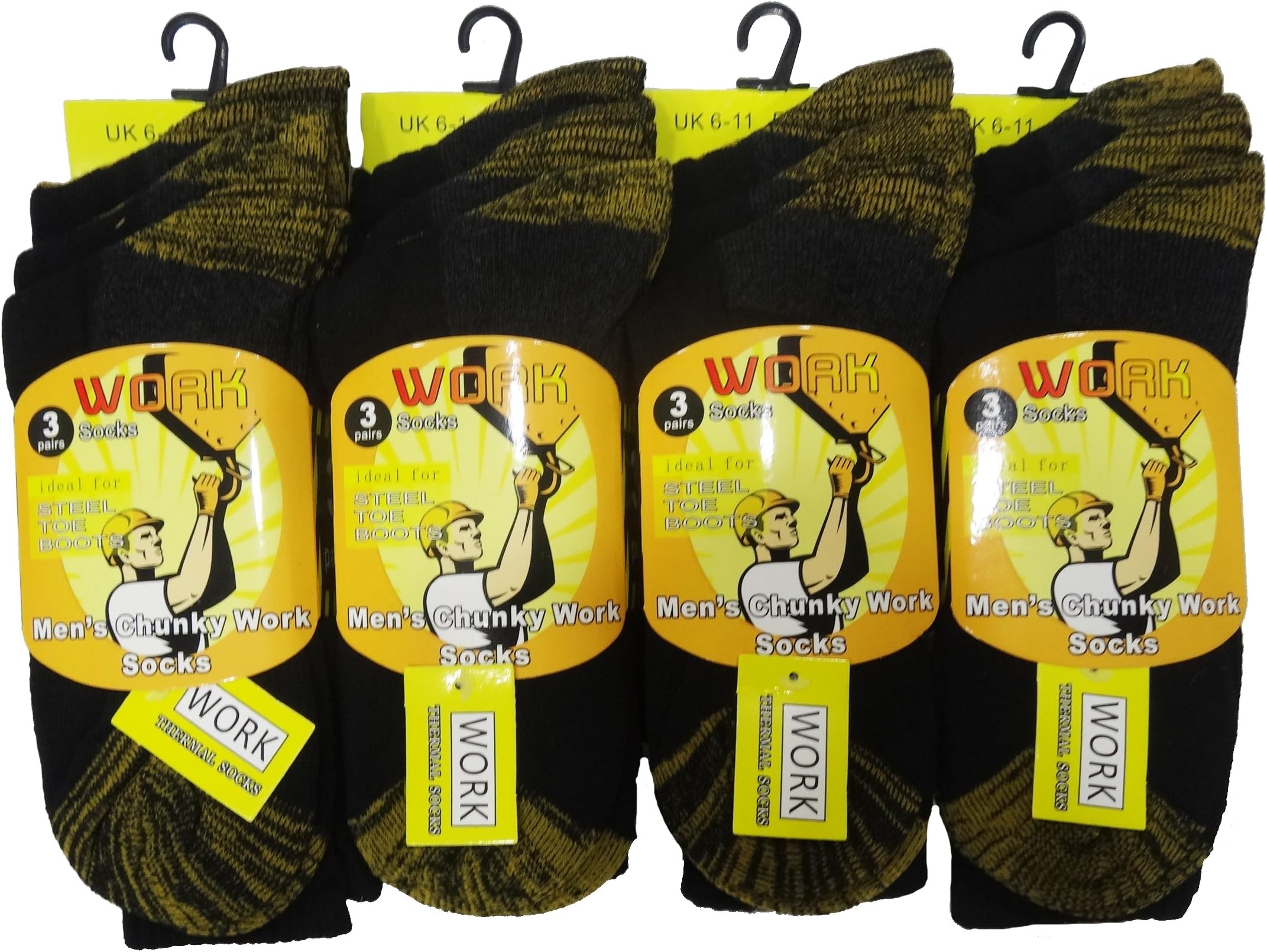 Mens 12 Pairs Heavy Duty Work Socks Size 6-11 Multipack Black Navy Grey Mix Sock