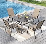 PHI VILLA 5 Piece Outdoor Dining Set with 4 Stackable Patio Chairs and a 37'' Metal Slat Square Table, All Weather Small Patio Furniture Set for Deck Lawn Garden Poolside Backyard