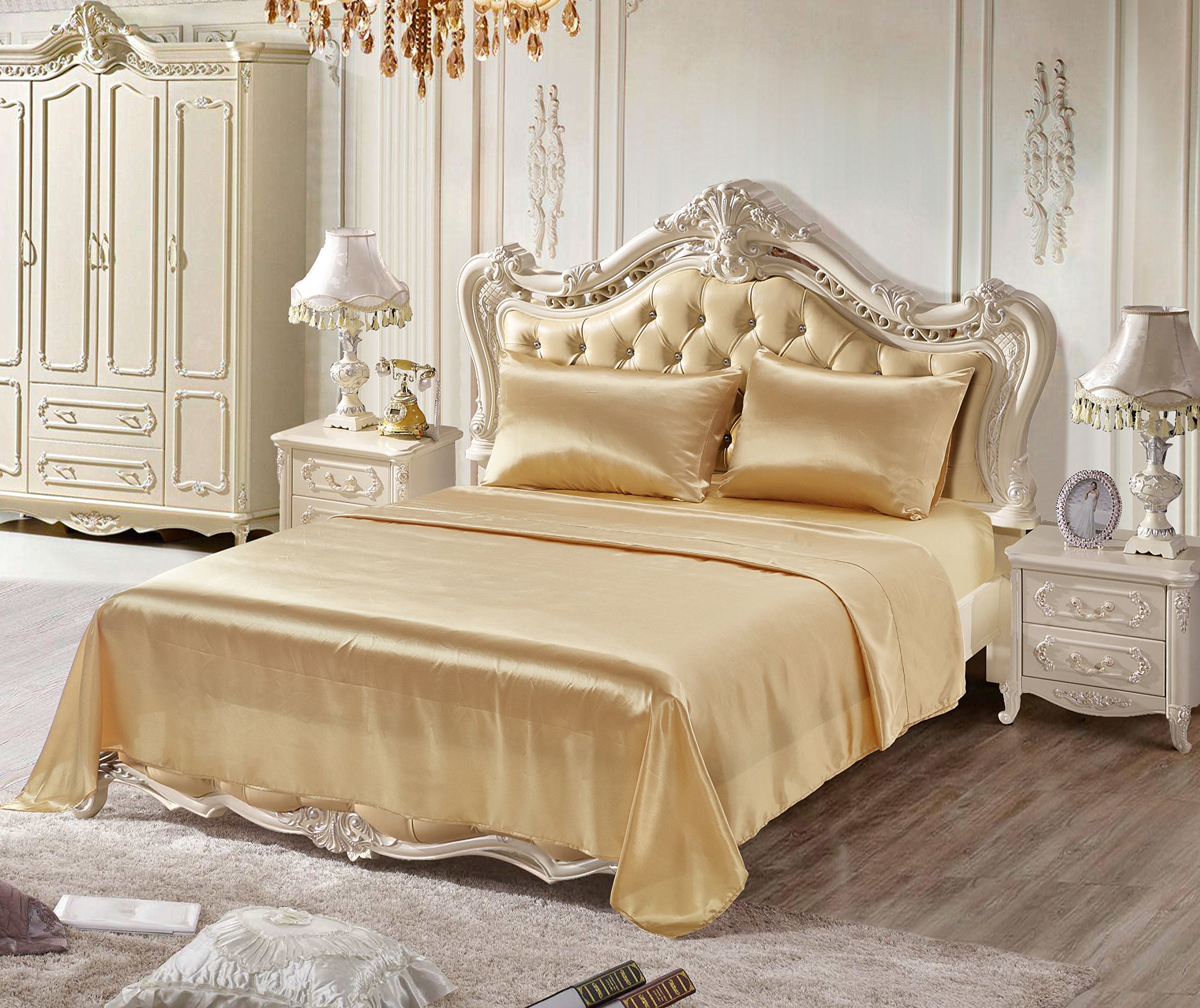 Ladaza Satin Pillowcases 2 Pack Set for Hair and Skin,Standard 20 inches x 26 inches, Super Soft,Luxury Pillowcases Covers,Easy to WASH Anti-Wrinkle with Envelope Closure,Light Tan