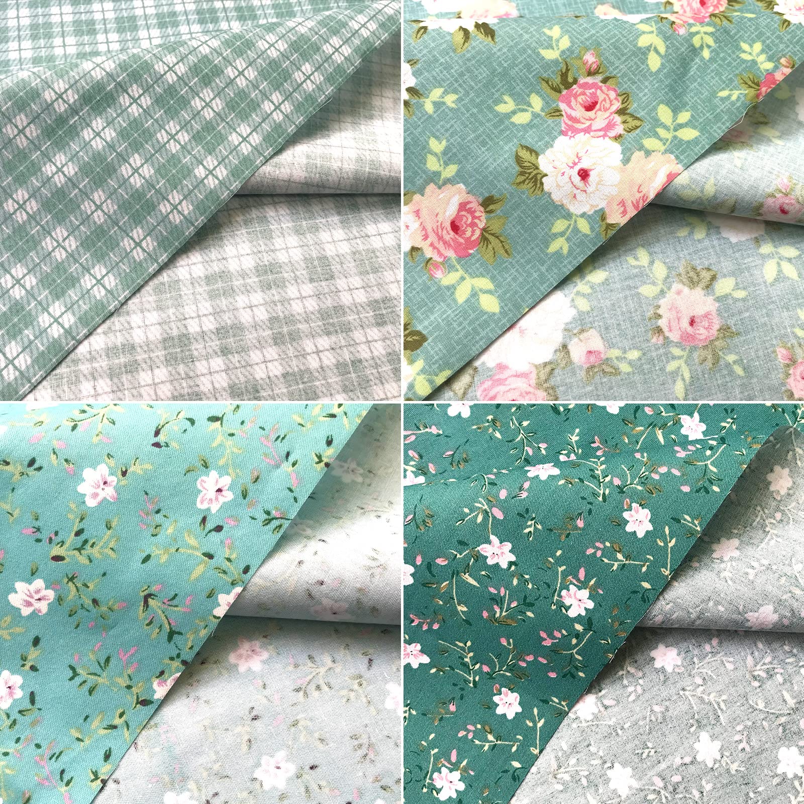8Pcs 18x22 inch Cotton Fabric Green Floral Rose Fat Quarters Fabric Pre-Cut Quilt Squares for Patchwork Quilting and DIY Sewing Projects