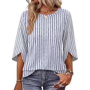 OFEEFAN 3/4 Length Sleeve Womens Tops Crew Neck Petal Sleeve Summer Tops Womens Blouses Dressy Casual
