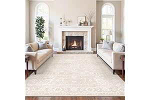 Soalmost 8x10 Area Rugs for Living Room, Stain Resistant Washable Rugs for Dining Room, Kitchen, Floral Vintage Non-Slip Thin Large Beige Rug