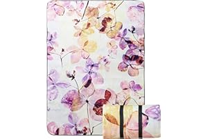 HYSEAS Picnic Outdoor Blanket, Waterproof Foldable 60"x79" with Carry Strap Blanket, 3-Layer Outdoor Picnic Mat for Beach, Camping, Grass Lawn Park, Ideal Couples Gift, Yellow with Purple Flowers