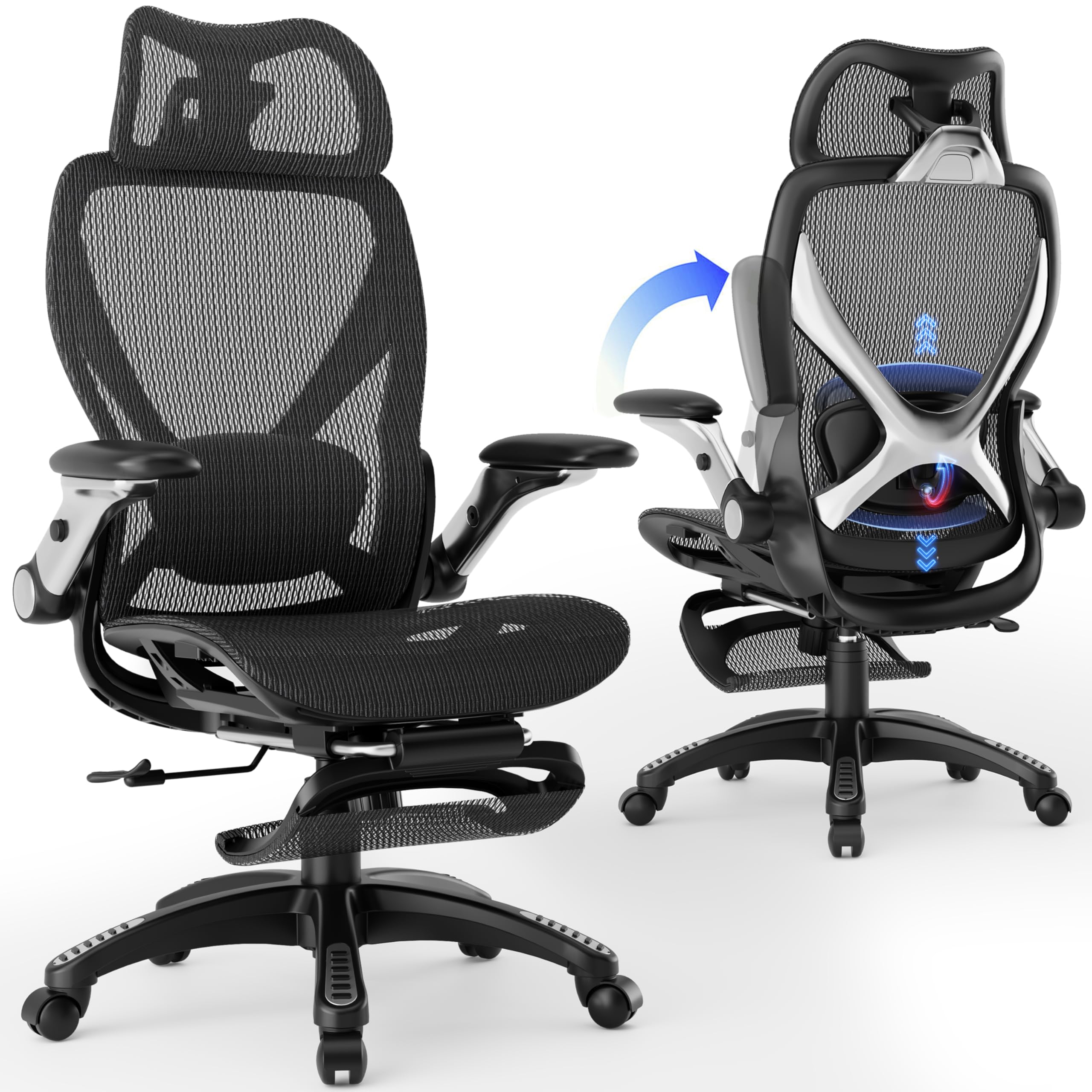 Photo 1 of *FACTORY SEALED* ELABEST X100 Ergonomic Office Chair with Footrest, Big and Tall Home Desk Chair with 5D Flip-Up Arms, Adjustable 3D Lumbar Support,High Back Rolling Computer Chair, Swivel Mesh Chairs (Midnight Mist)
