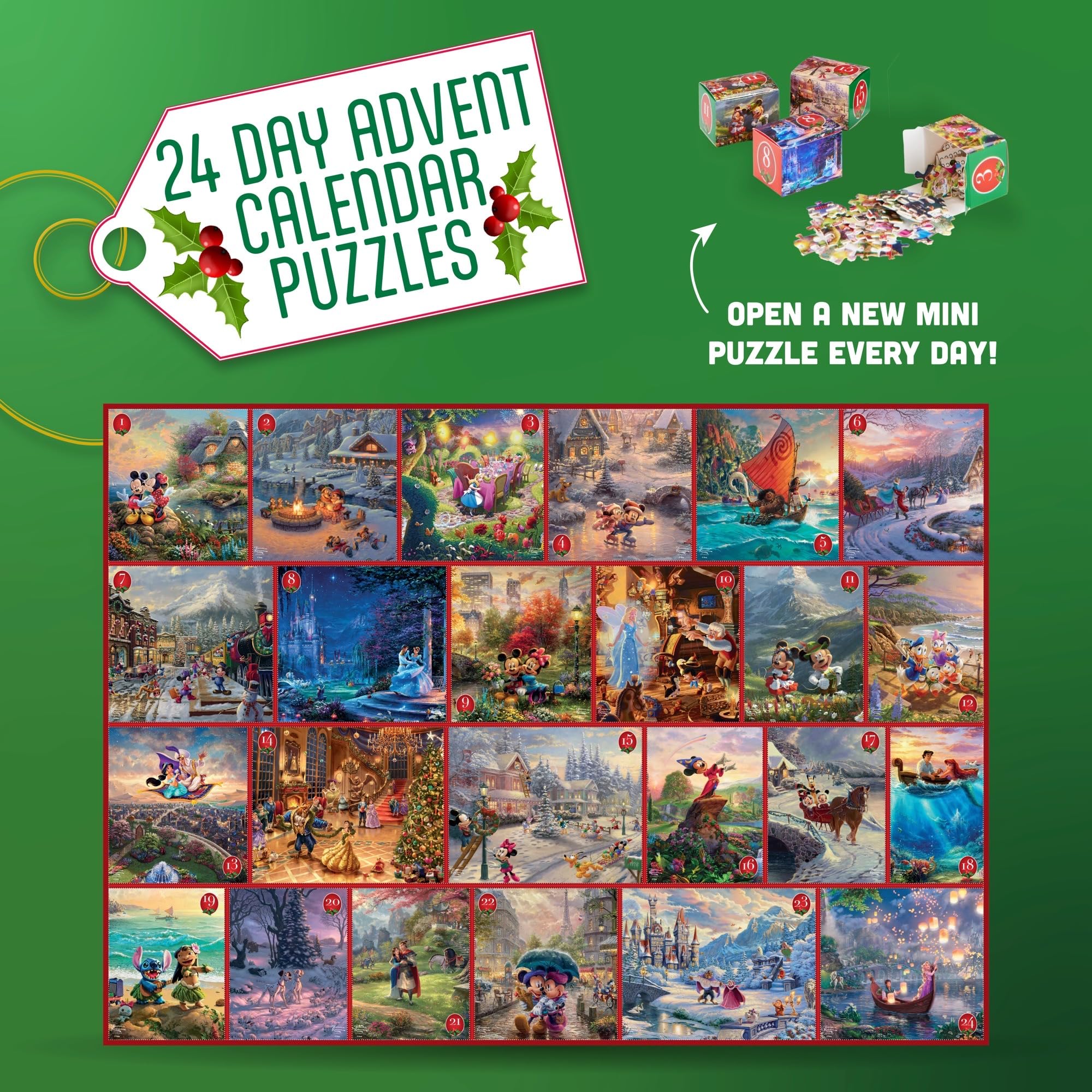Ceaco Thomas Kinkade Disney 24 Day Advent Calendar Puzzles 100PC Puzzle