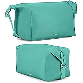 KAZAY Expandable Toiletry Bag with Side Clips for Adjustable Sizing, Premium High-Density Nylon, Open Wide Zipper, Stylish, Water Resistant, Cosmetic Bag, Makeup Bag, Full-Size Bottles, Unisex (Aqua)