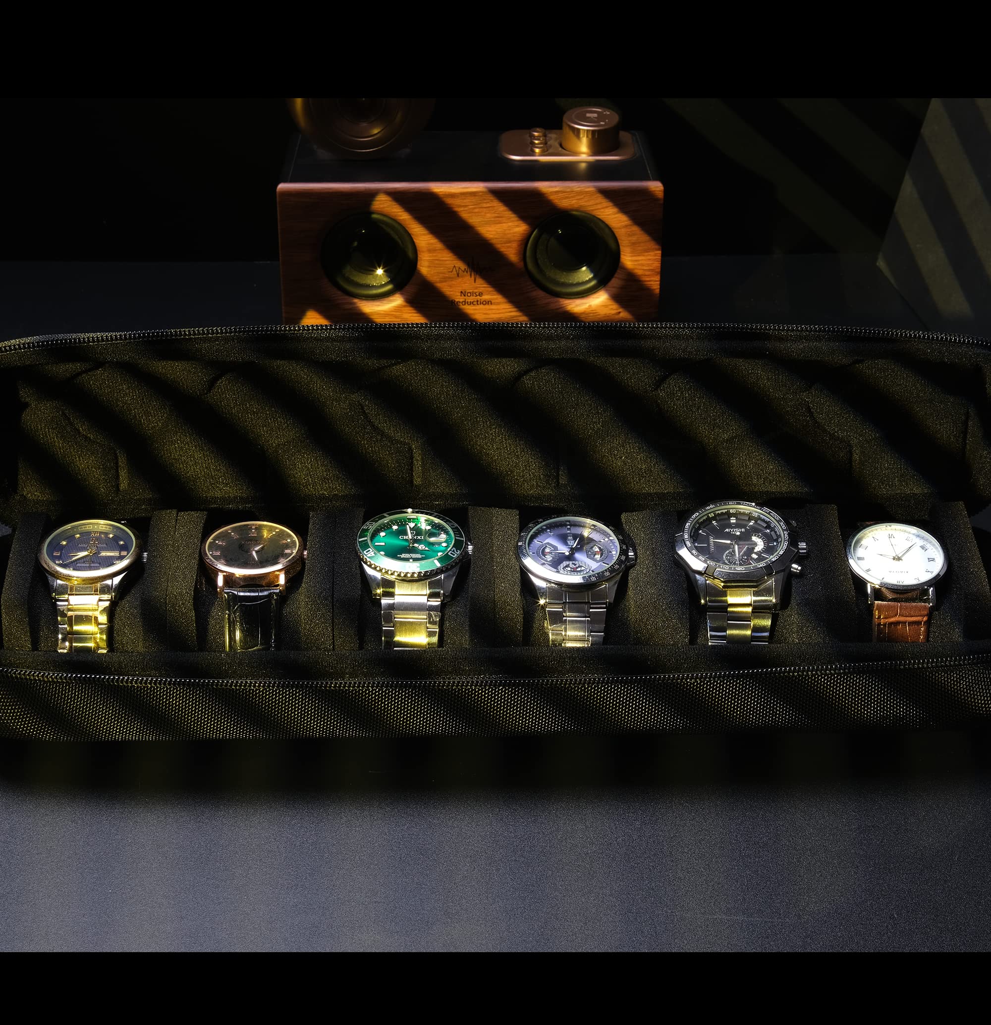 AUKURA hard portable watch travel case, men's watch travel organizer (Black, 6 slots)