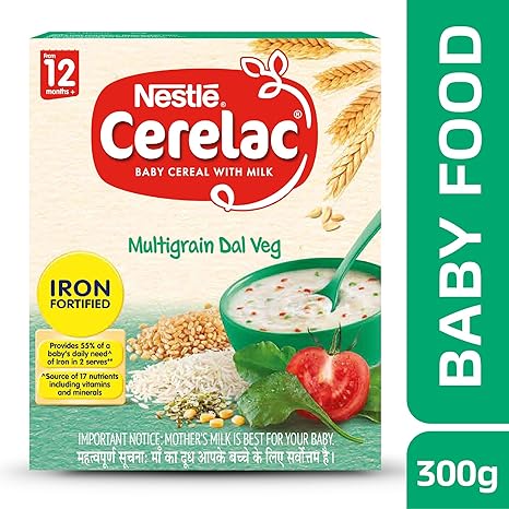 Nestle Cerelac Fortified Baby Cereal with Milk, Multigrain Dal Veg-From 12 Months, 300g Pack