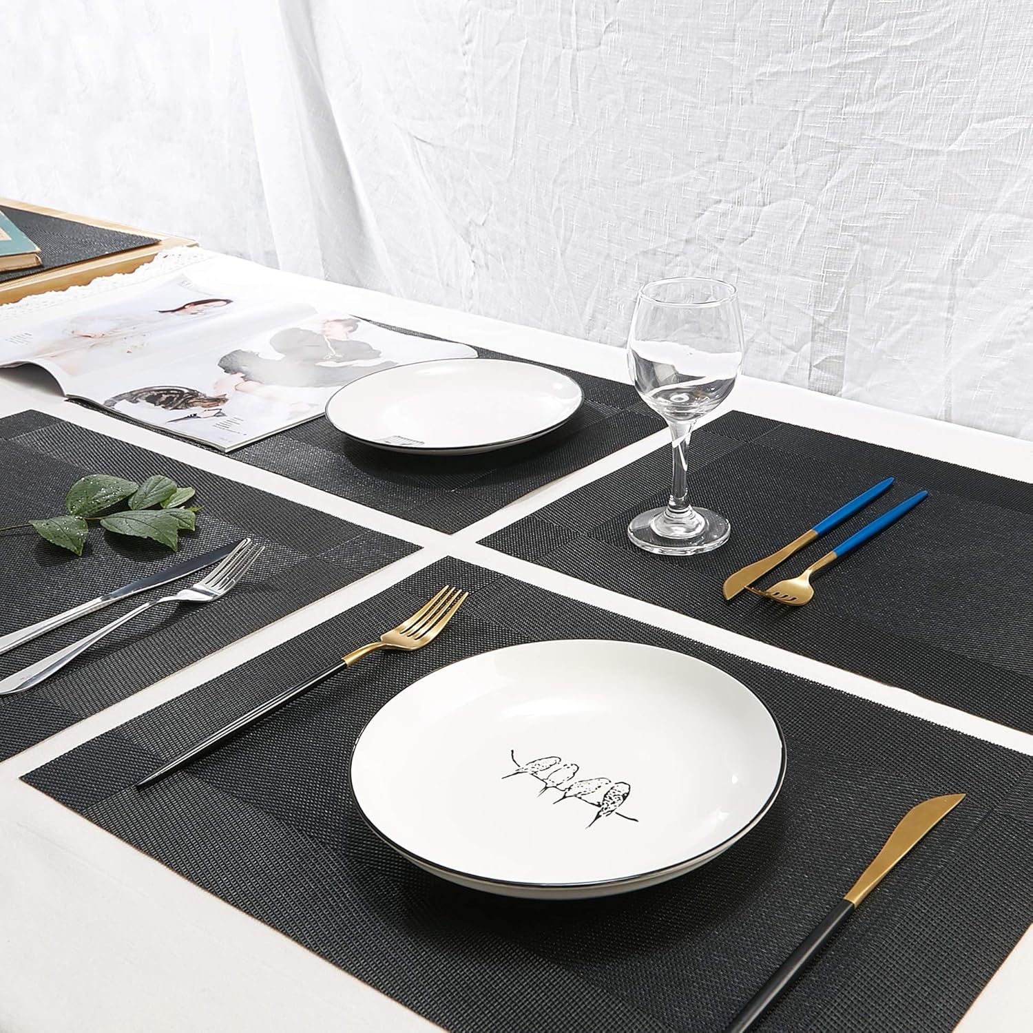 DOLOPL Halloween Placemat Black Placemats Table Mats Set of 6 Easy to Clean Heat Resistant Vinyl Outdoor Placemats for Kitchen Patio Dining Table: Home & Kitchen