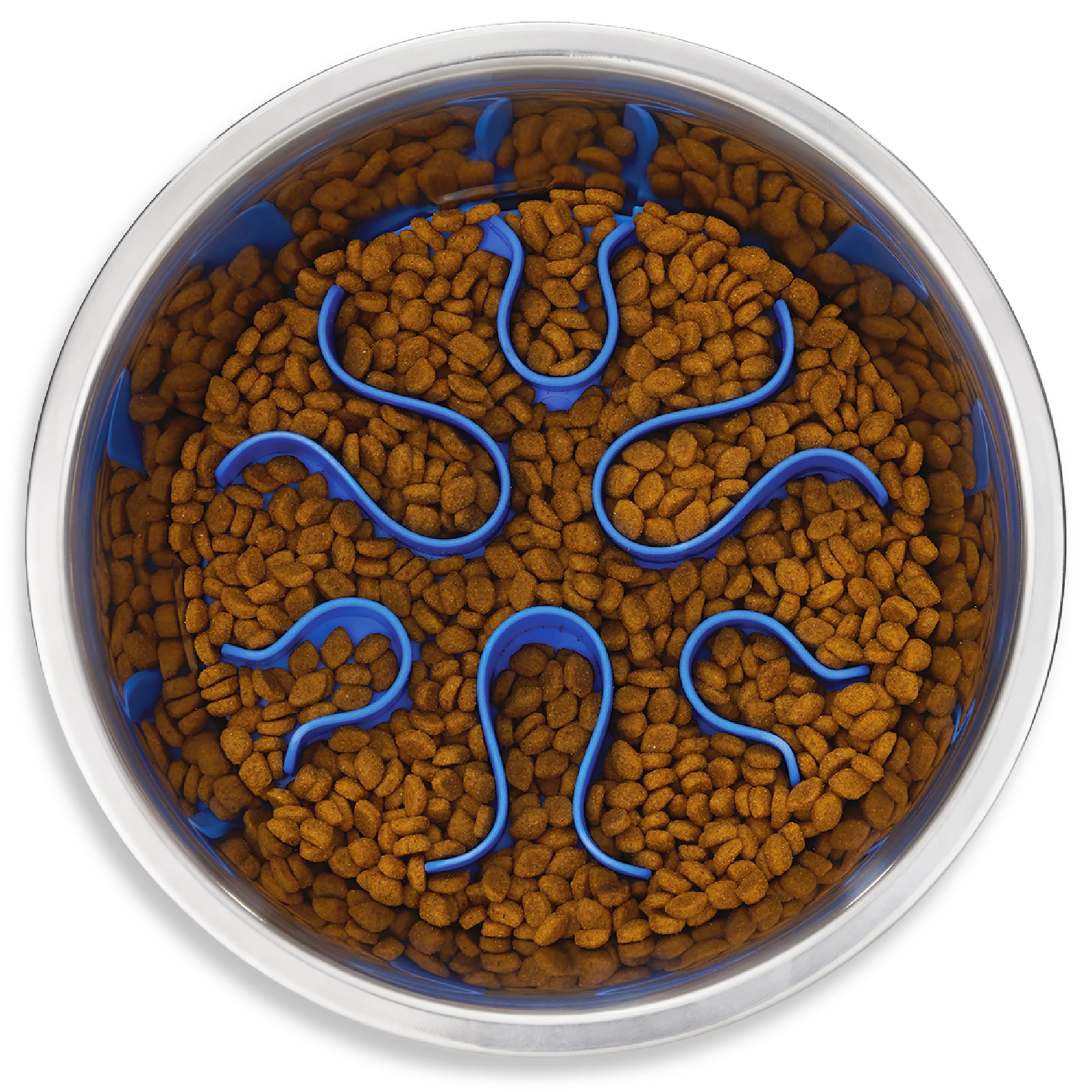 Outward Hound Fun Feeder Stainless Steel Slo Bowl Slow Feeder Dog Bowl with Removable Maze Insert, Medium, 2 Cups, Metal, Silver Gray