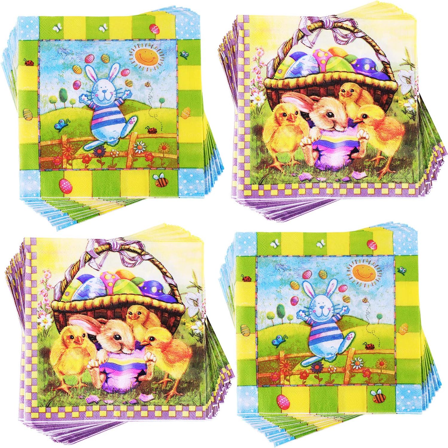 80 Pieces Easter Paper Napkins Easter Bunny Egg Napkin Cocktail Napkins