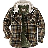 Legendary Whitetails Men's Hooded Shirt Jacket Plaid Flannel Berber Lined Polyfill Insulated