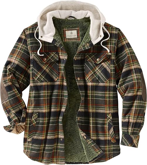 Legendary Whitetails Men's Hooded Shirt Jacket Flannel Berber Lined Polyfill Insulated, Stout Plaid, 3X-Large