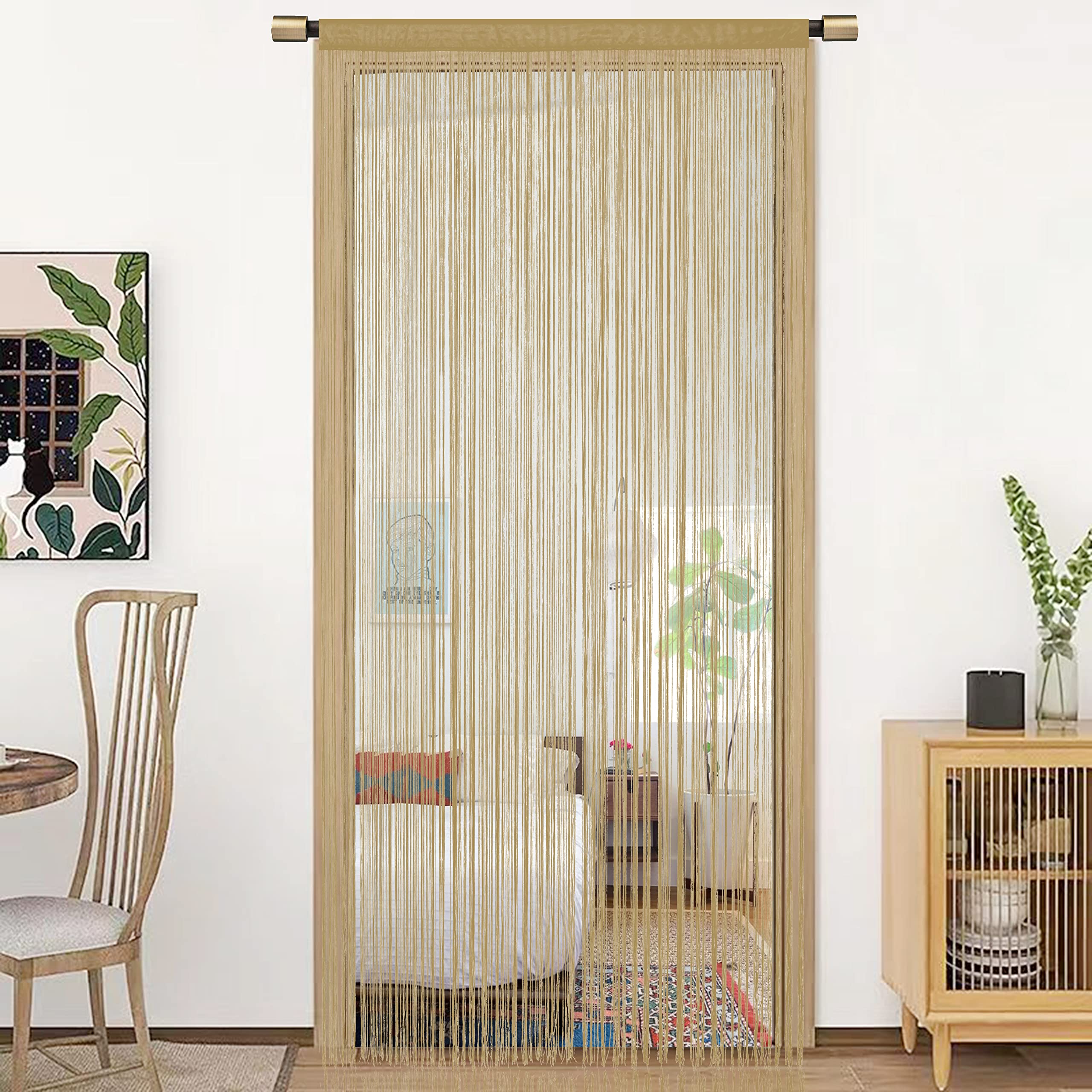 HSYLYM String Door Curtain Window Decorations Room Divider Room Decorations Single Curtain for Window,W35 xL96,Deep Ecru
