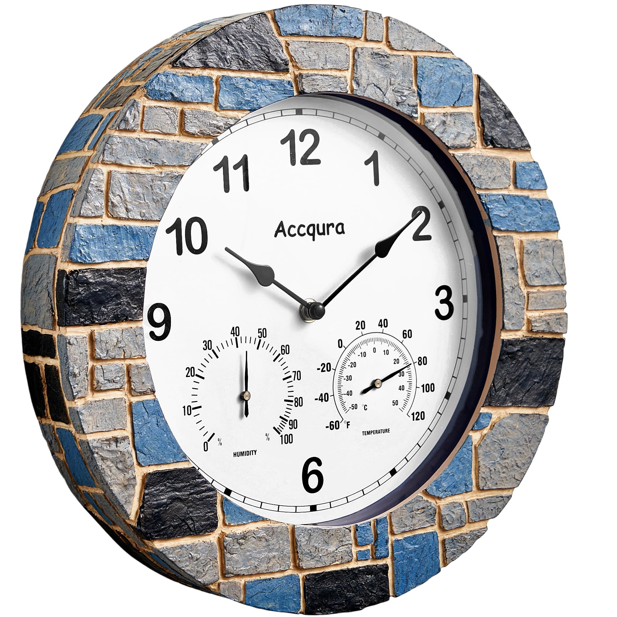 Photo 1 of Accqura 13 Inch Faux Stone Outdoor Clock Waterproof - Large Resin Outdoor Patio Wall Clocks Thermometer and Hygrometer Combo Retro Home Décor for Patio Pool Garden Porch Outside Gift