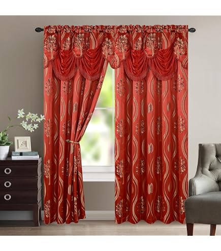 Glory Rugs Jacquard Luxury Window Curtain Panel With Attached Valance – 112x84 Inches, Black, Rod Pocket Style - View #7