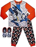 BATMAN Boy's Pajama Set with Slippers,2 Piece Long Sleeve PJ Set,100% Polyester,Boys Size 4 to 10